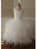 Ivory Lace Tulle Cross Back Floor Length Flower Girl Dress